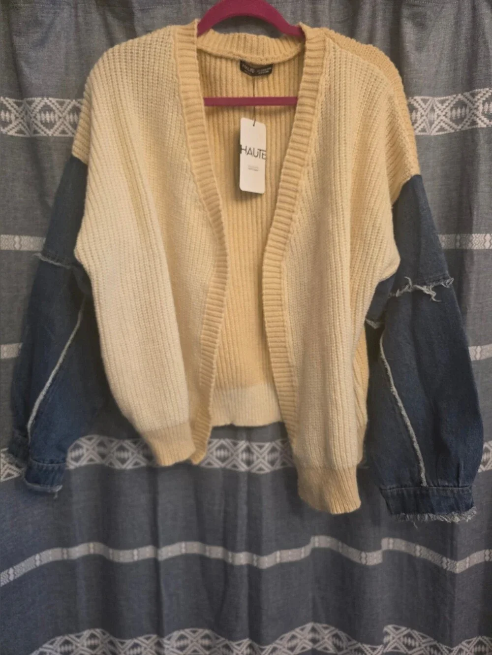 HAUTE Shein Sweater Denim Jacket Size Large NWT